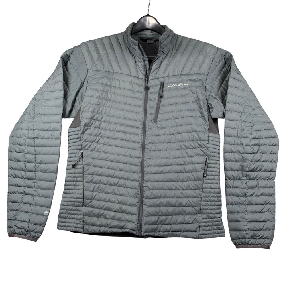 Eddie Bauer Puffer Jacket Men M Gray First Ascent StormDown 800 Insulated